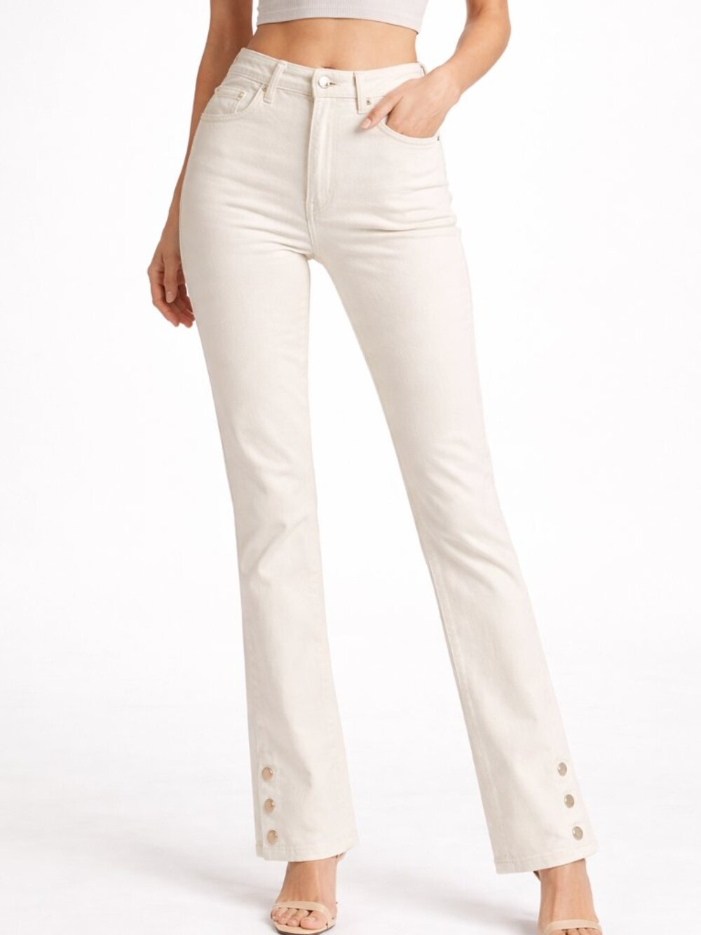Denim & Co White Straight Leg Jeans Size 2 Ankle Button Hem